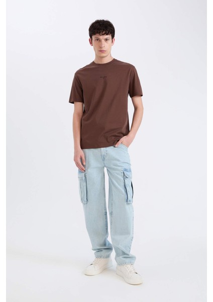 %100 Pamuk Regular Fit Bisiklet Yaka Baskılı Kısa Kollu Tişört D5559AX25SP