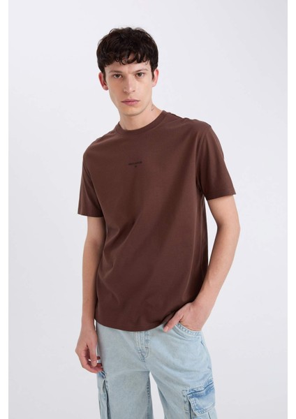 %100 Pamuk Regular Fit Bisiklet Yaka Baskılı Kısa Kollu Tişört D5559AX25SP