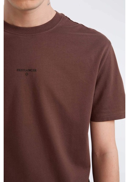 %100 Pamuk Regular Fit Bisiklet Yaka Baskılı Kısa Kollu Tişört D5559AX25SP