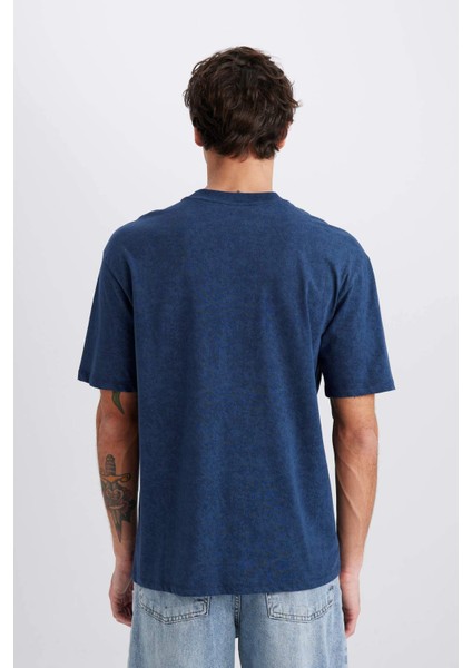 %100 Pamuk Boxy Fit Bisiklet Yaka Baskılı Kısa Kollu Tişört C2138AX25SP