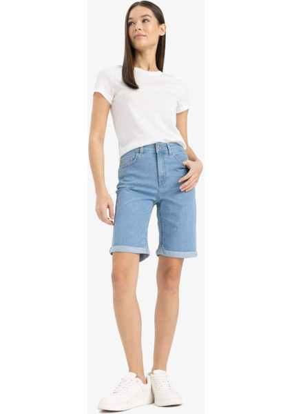 Normal Bel Katlamalı Paça Jean Bermuda Şort A1958AX25SM