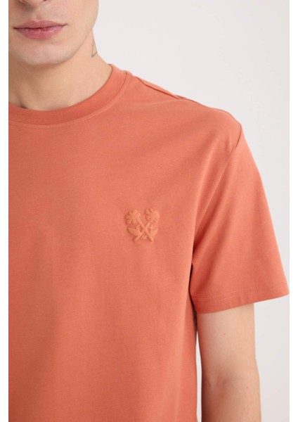 %100 Pamuk Regular Fit Bisiklet Yaka Baskılı Kısa Kollu Tişört D5563AX25SP