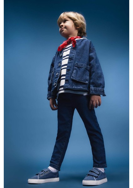 Erkek Bebek Beli Lastikli Düz Paça Basic Düz Jean Pantolon E1239A525SP