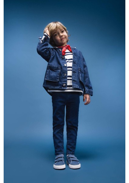 Erkek Bebek Beli Lastikli Düz Paça Basic Düz Jean Pantolon E1239A525SP