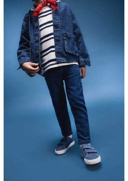 Erkek Bebek Beli Lastikli Düz Paça Basic Düz Jean Pantolon E1239A525SP