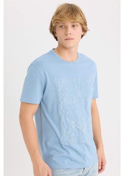 %100 Pamuk Regular Fit Bisiklet Yaka Baskılı Kısa Kollu Tişört D8203AX25SP