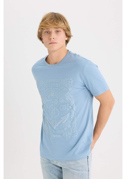 %100 Pamuk Regular Fit Bisiklet Yaka Baskılı Kısa Kollu Tişört D8203AX25SP