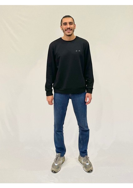 Erkek Bisiklet Yaka Rahat Kalıp 3 Iplik Kalın Ar Nakışlı Sweatshirt SPR24SW33