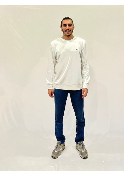 Erkek Bisiklet Yaka Rahat Kalıp 3 Iplik Kalın Ar Nakışlı Sweatshirt SPR24SW33