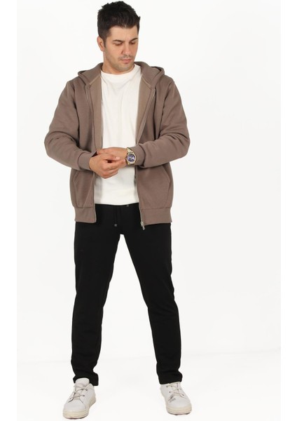 5487 Fermuarlı Kapşonlu Kanguru Cep 3 Iplik Şardonlu Sweat indirimleri