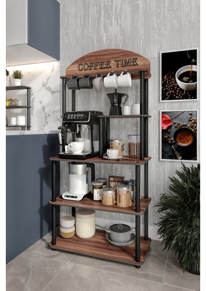 Coffee Time Dekoratif Kahve Standı Çok Amaçlı Dolap Ceviz