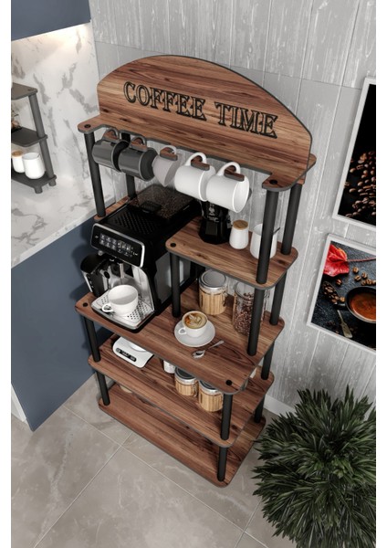 Coffee Time Dekoratif Kahve Standı Çok Amaçlı Dolap Ceviz modelleri