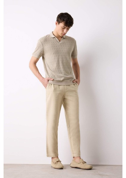 %100 Pamuk Yazlık Jogger Pantolon Regular Fit Normal Kesim Keten Görünümlü Düz Paça Cepli B4138AX25SP