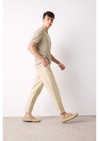 %100 Pamuk Yazlık Jogger Pantolon Regular Fit Normal Kesim Keten Görünümlü Düz Paça Cepli B4138AX25SP