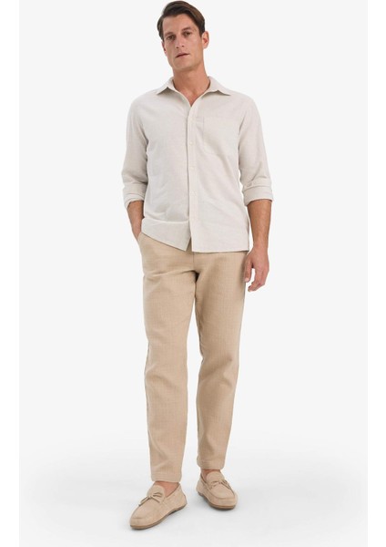 %100 Pamuk Yazlık Jogger Pantolon Regular Fit Normal Kesim Keten Görünümlü Düz Paça Cepli B4138AX25SP