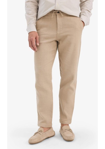 %100 Pamuk Yazlık Jogger Pantolon Regular Fit Normal Kesim Keten Görünümlü Düz Paça Cepli B4138AX25SP
