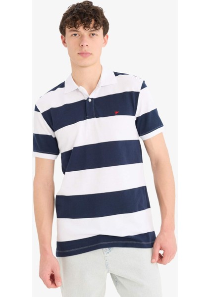 %100 Pamuk Regular Fit Polo Yaka Çizgili Kısa Kollu Tişört D7934AX25SP