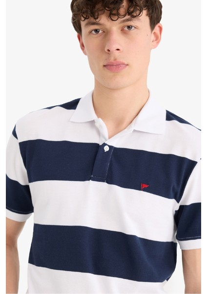 %100 Pamuk Regular Fit Polo Yaka Çizgili Kısa Kollu Tişört D7934AX25SP