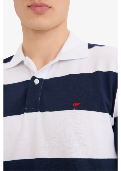 %100 Pamuk Regular Fit Polo Yaka Çizgili Kısa Kollu Tişört D7934AX25SP