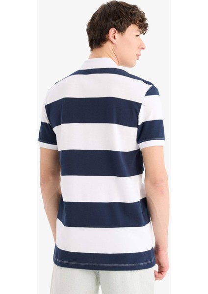 %100 Pamuk Regular Fit Polo Yaka Çizgili Kısa Kollu Tişört D7934AX25SP