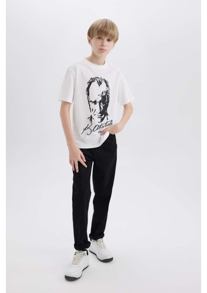 Erkek Çocuk Bisiklet Yaka Atatürk Baskılı Kısa Kollu Tişört B6938A825SM