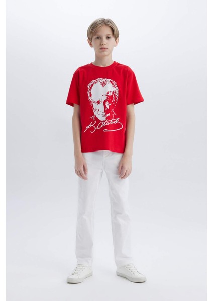 Erkek Çocuk Bisiklet Yaka Atatürk Baskılı Kısa Kollu Tişört B6938A825SM