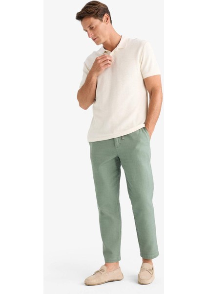 %100 Pamuk Yazlık Jogger Pantolon Regular Fit Normal Kesim Keten Görünümlü Düz Paça Cepli B4138AX25SP