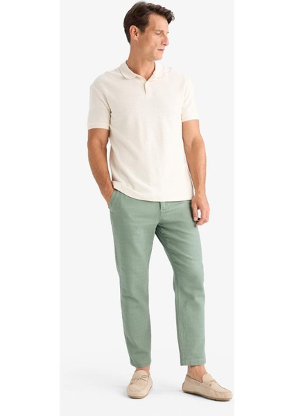 %100 Pamuk Yazlık Jogger Pantolon Regular Fit Normal Kesim Keten Görünümlü Düz Paça Cepli B4138AX25SP