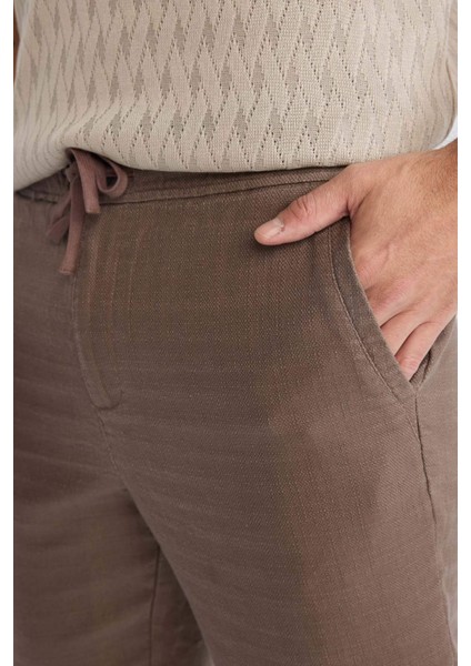 %100 Pamuk Yazlık Jogger Pantolon Regular Fit Normal Kesim Keten Görünümlü Düz Paça Cepli B4138AX25SP