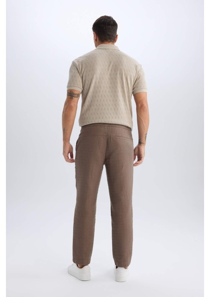 %100 Pamuk Yazlık Jogger Pantolon Regular Fit Normal Kesim Keten Görünümlü Düz Paça Cepli B4138AX25SP
