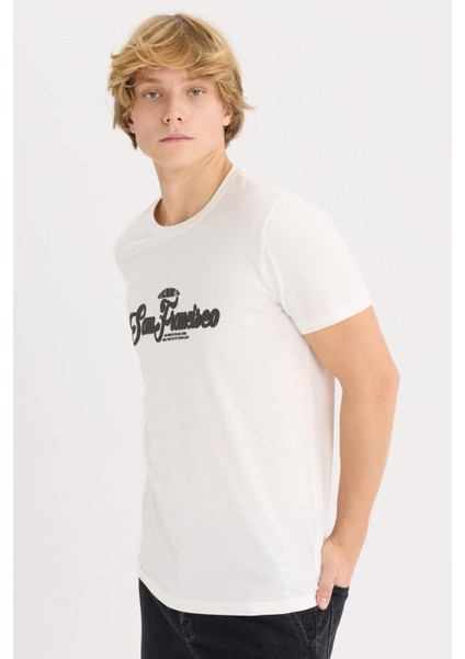 %100 Pamuk Slim Fit Dar Kesim Bisiklet Yaka Baskılı Kısa Kollu Tişört D5572AX25SP