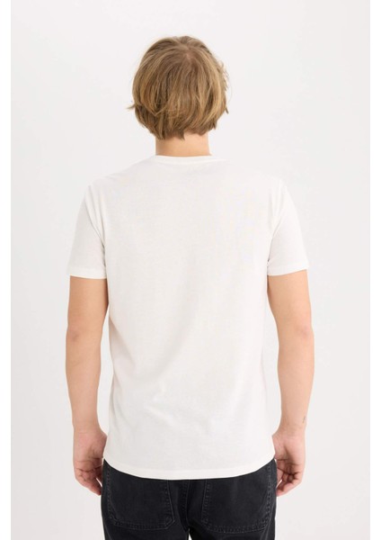 %100 Pamuk Slim Fit Dar Kesim Bisiklet Yaka Baskılı Kısa Kollu Tişört D5572AX25SP