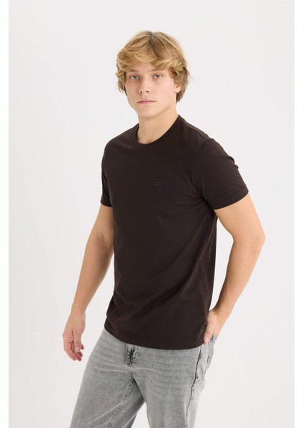 %100 Pamuk Slim Fit Dar Kesim Bisiklet Yaka Baskılı Kısa Kollu Tişört D5567AX25SP