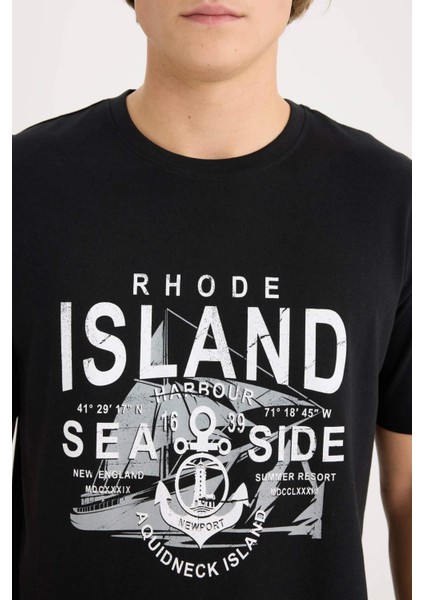 %100 Pamuk Regular Fit Bisiklet Yaka Baskılı Kısa Kollu Tişört D9353AX25SP