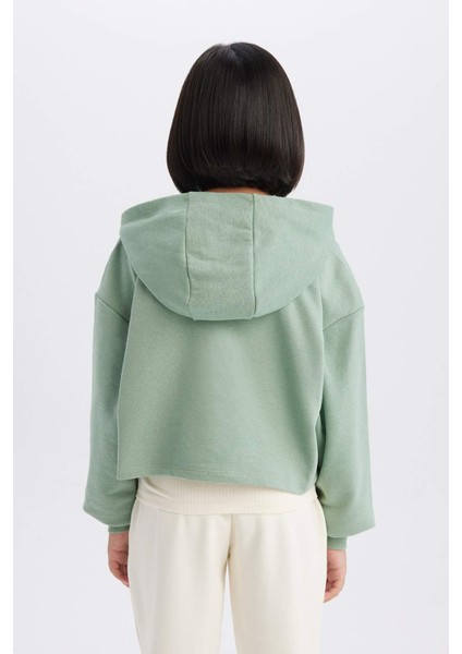 Kız Çocuk 2'li Takım Crop Kapüşonlu Baskılı Sweatshirt Atlet D8819A825SP