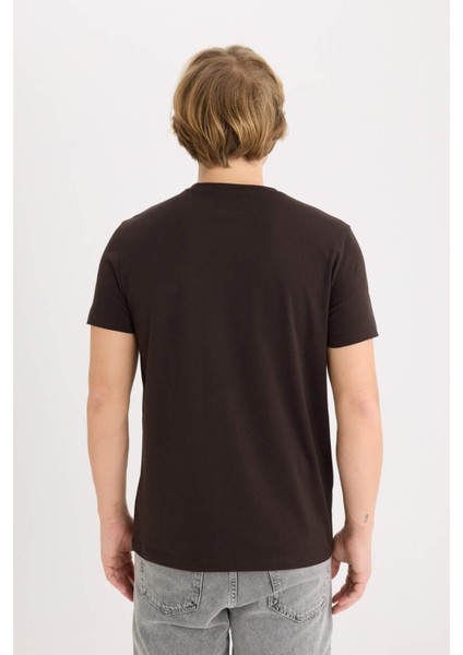 %100 Pamuk Slim Fit Dar Kesim Bisiklet Yaka Baskılı Kısa Kollu Tişört D5567AX25SP