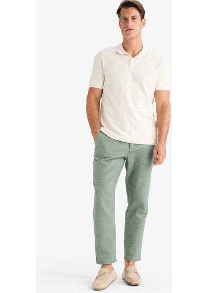 %100 Pamuk Yazlık Jogger Pantolon Regular Fit Normal Kesim Keten Görünümlü Düz Paça Cepli B4138AX25SP