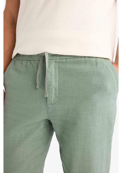 %100 Pamuk Yazlık Jogger Pantolon Regular Fit Normal Kesim Keten Görünümlü Düz Paça Cepli B4138AX25SP