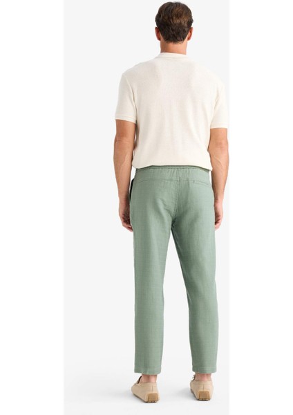 %100 Pamuk Yazlık Jogger Pantolon Regular Fit Normal Kesim Keten Görünümlü Düz Paça Cepli B4138AX25SP