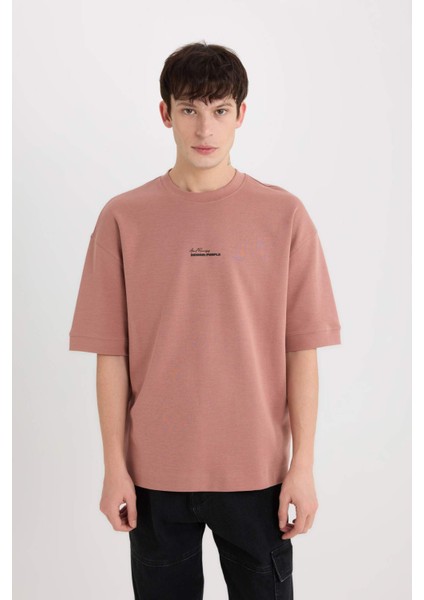 Loose Fit Bisiklet Yaka Baskılı Ağır Kumaş Tişört D8462AX25SP