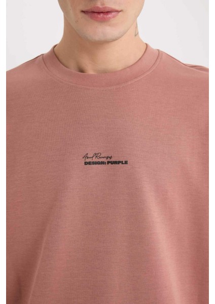 Loose Fit Bisiklet Yaka Baskılı Ağır Kumaş Tişört D8462AX25SP