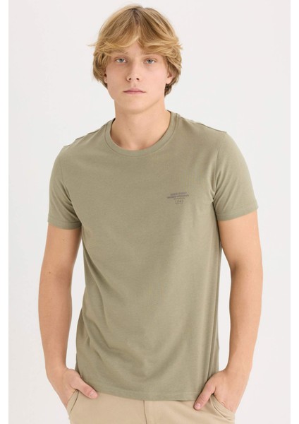 %100 Pamuk Slim Fit Dar Kesim Bisiklet Yaka Baskılı Kısa Kollu Tişört D5567AX25SP