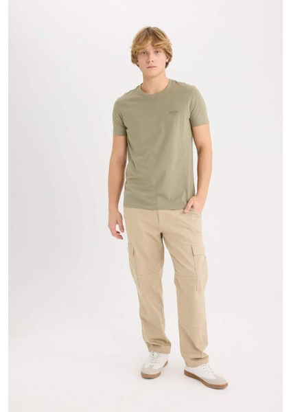 %100 Pamuk Slim Fit Dar Kesim Bisiklet Yaka Baskılı Kısa Kollu Tişört D5567AX25SP