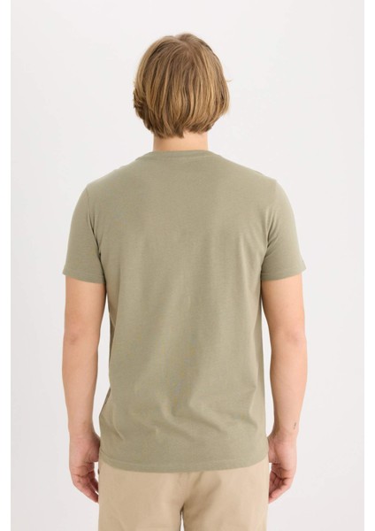 %100 Pamuk Slim Fit Dar Kesim Bisiklet Yaka Baskılı Kısa Kollu Tişört D5567AX25SP