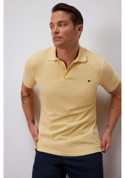 %100 Pamuk Slim Fit Dar Kesim Polo Yaka Nakışlı Kısa Kollu Tişört D7665AX25SP