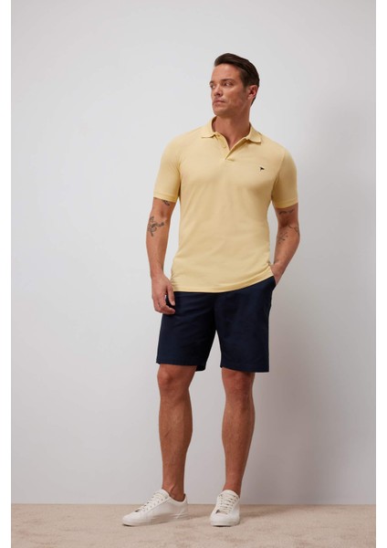 %100 Pamuk Slim Fit Dar Kesim Polo Yaka Nakışlı Kısa Kollu Tişört D7665AX25SP