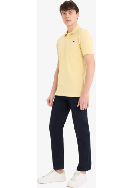 %100 Pamuk Slim Fit Dar Kesim Polo Yaka Nakışlı Kısa Kollu Tişört D7665AX25SP