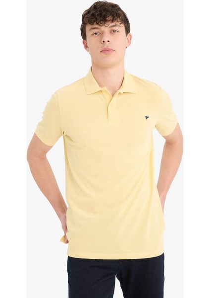 %100 Pamuk Slim Fit Dar Kesim Polo Yaka Nakışlı Kısa Kollu Tişört D7665AX25SP