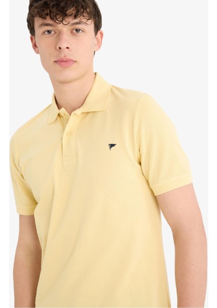 %100 Pamuk Slim Fit Dar Kesim Polo Yaka Nakışlı Kısa Kollu Tişört D7665AX25SP