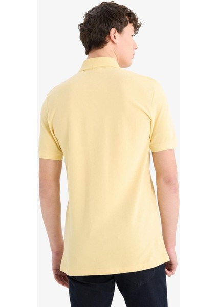 %100 Pamuk Slim Fit Dar Kesim Polo Yaka Nakışlı Kısa Kollu Tişört D7665AX25SP
